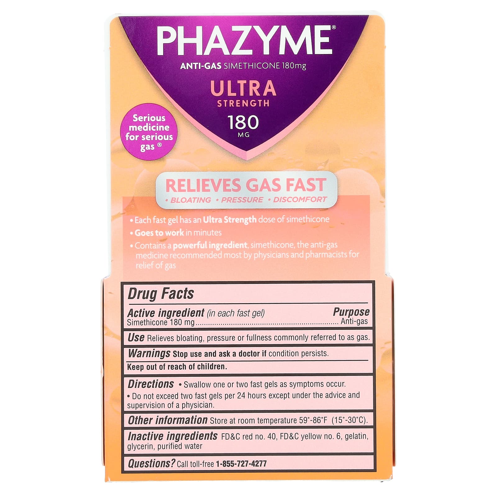 Phazyme, Anti-Gas Simethicone, Ultra Strength, 180 mg, 48 Fast Gels