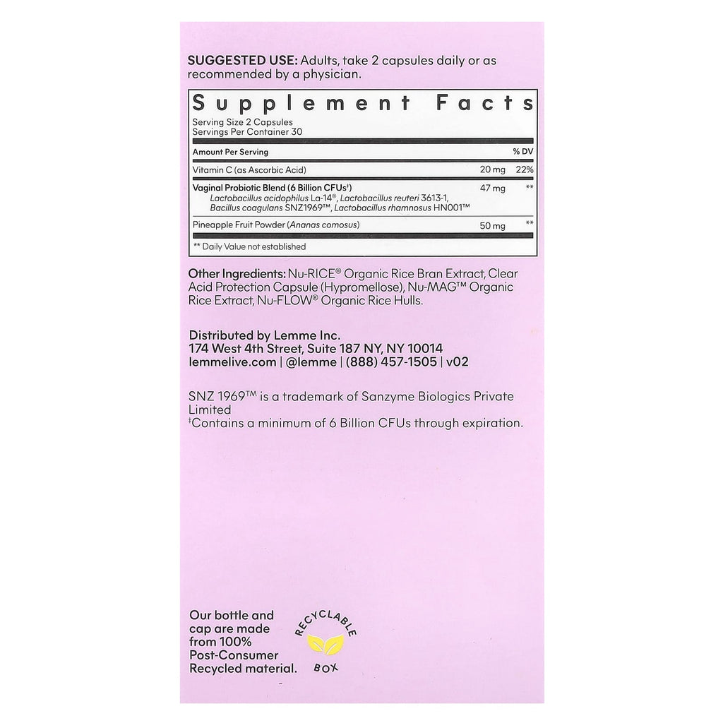 Lemme, Purr, Vaginal Health Probiotics, 60 Vegan Capsules