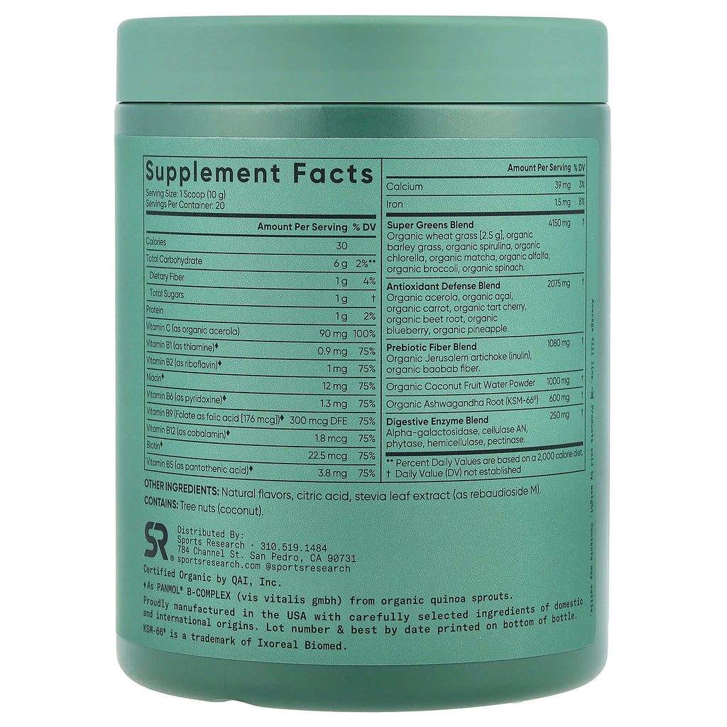 Sports Research, Organic Greens, Original, 7.05 oz (200 g)