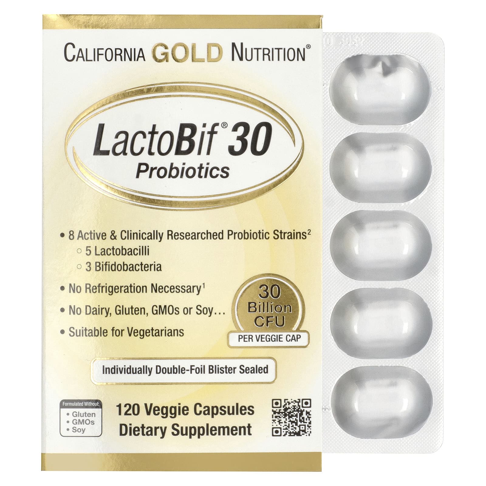 California Gold Nutrition, LactoBif® 30 Probiotics, 30 Billion CFU, 120 Veggie Capsules