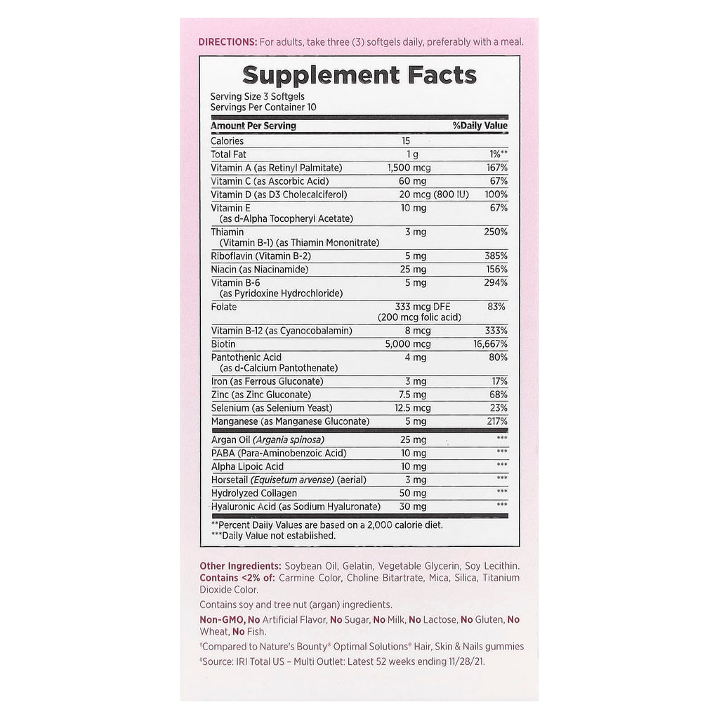 Nature's Bounty, Optimal Solutions®, Hair, Skin & Nails, 30 Rapid Release Liquid Softgels