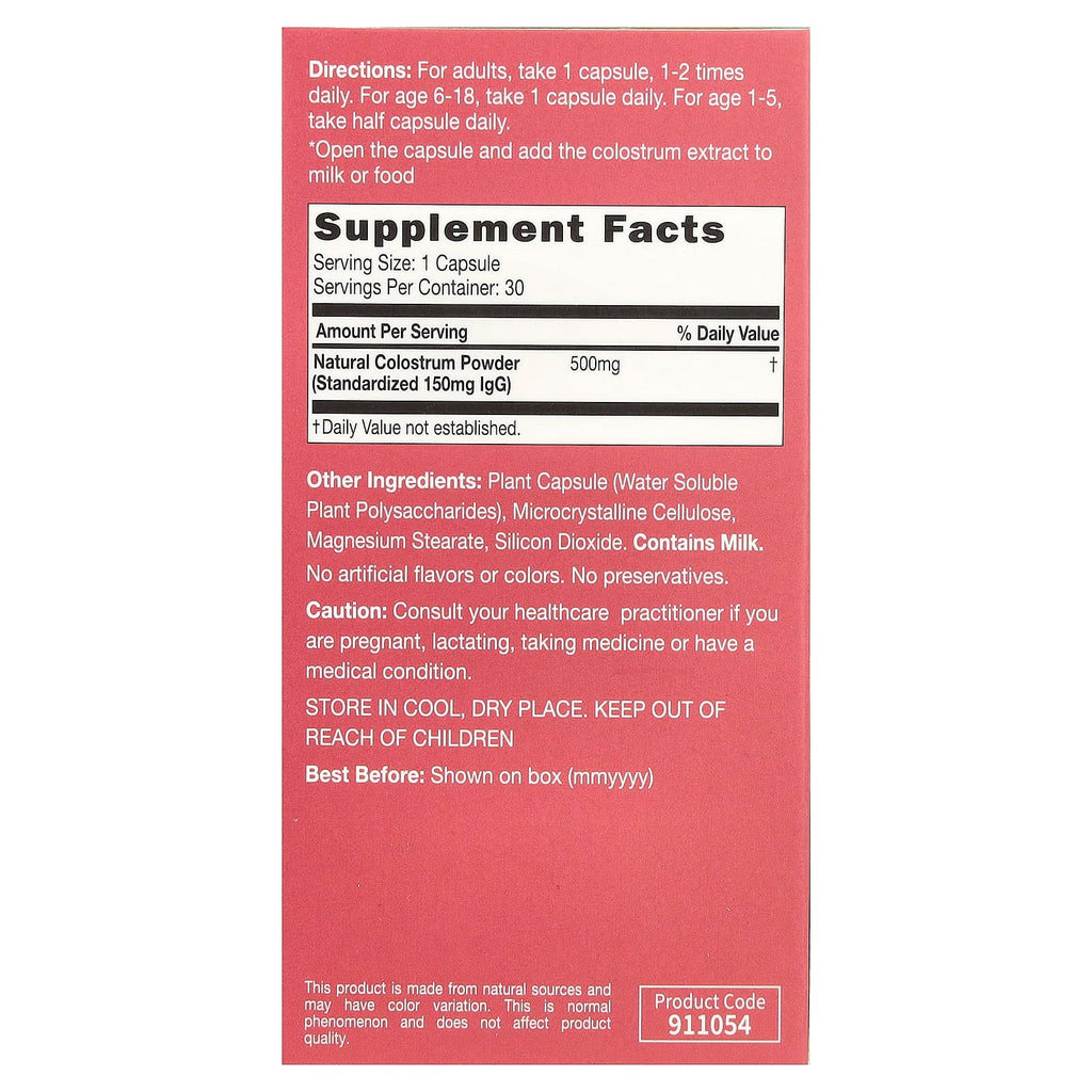 CATALO, Natural Colostrum 30% IgG Immunoglobulin, 30 Capsules (500 mg Per Capsule)