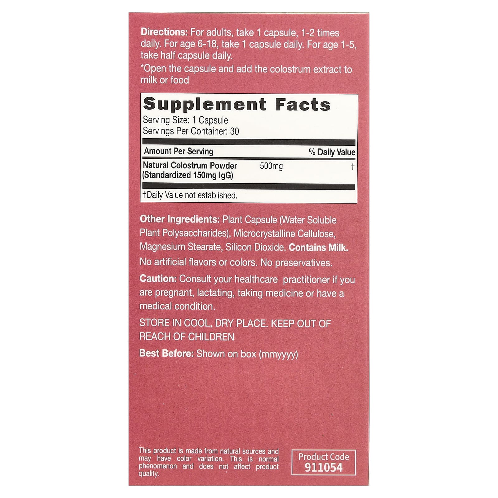 CATALO, Natural Colostrum 30% IgG Immunoglobulin, 30 Capsules (500 mg Per Capsule)