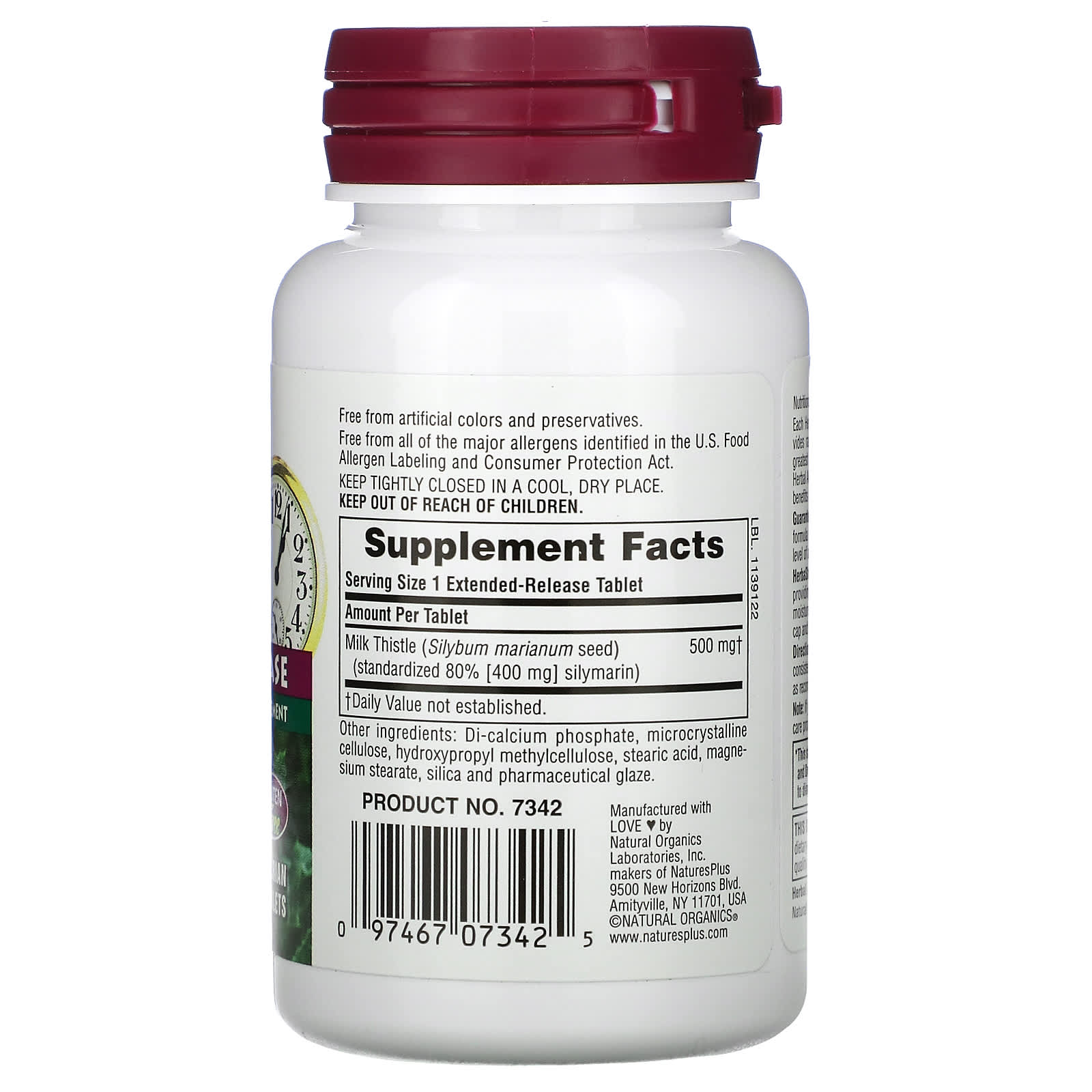 NaturesPlus, Herbal Actives, Milk Thistle, Extended Release, 500 mg, 30 Tablets