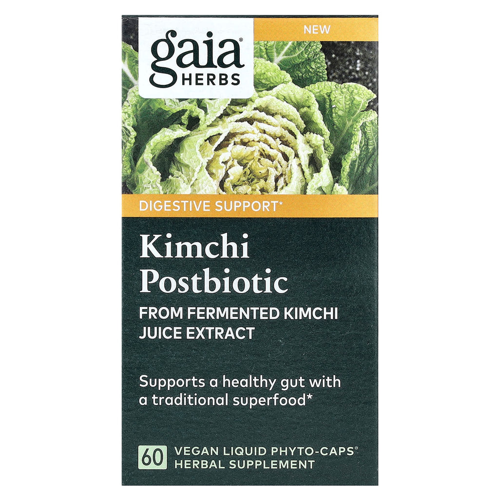 Gaia Herbs, Kimchi Postbiotic, 60 Vegan Liquid Phyto-Caps (0.6 g per Capsule)