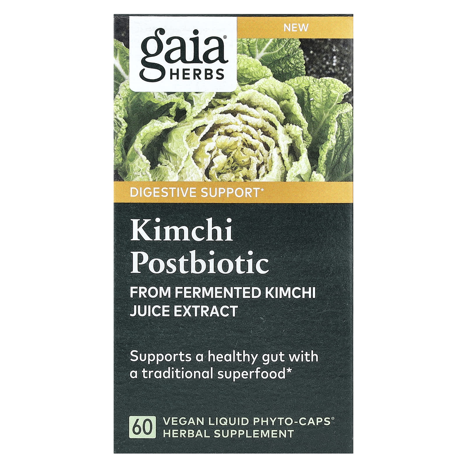 Gaia Herbs, Kimchi Postbiotic, 60 Vegan Liquid Phyto-Caps (0.6 g per Capsule)