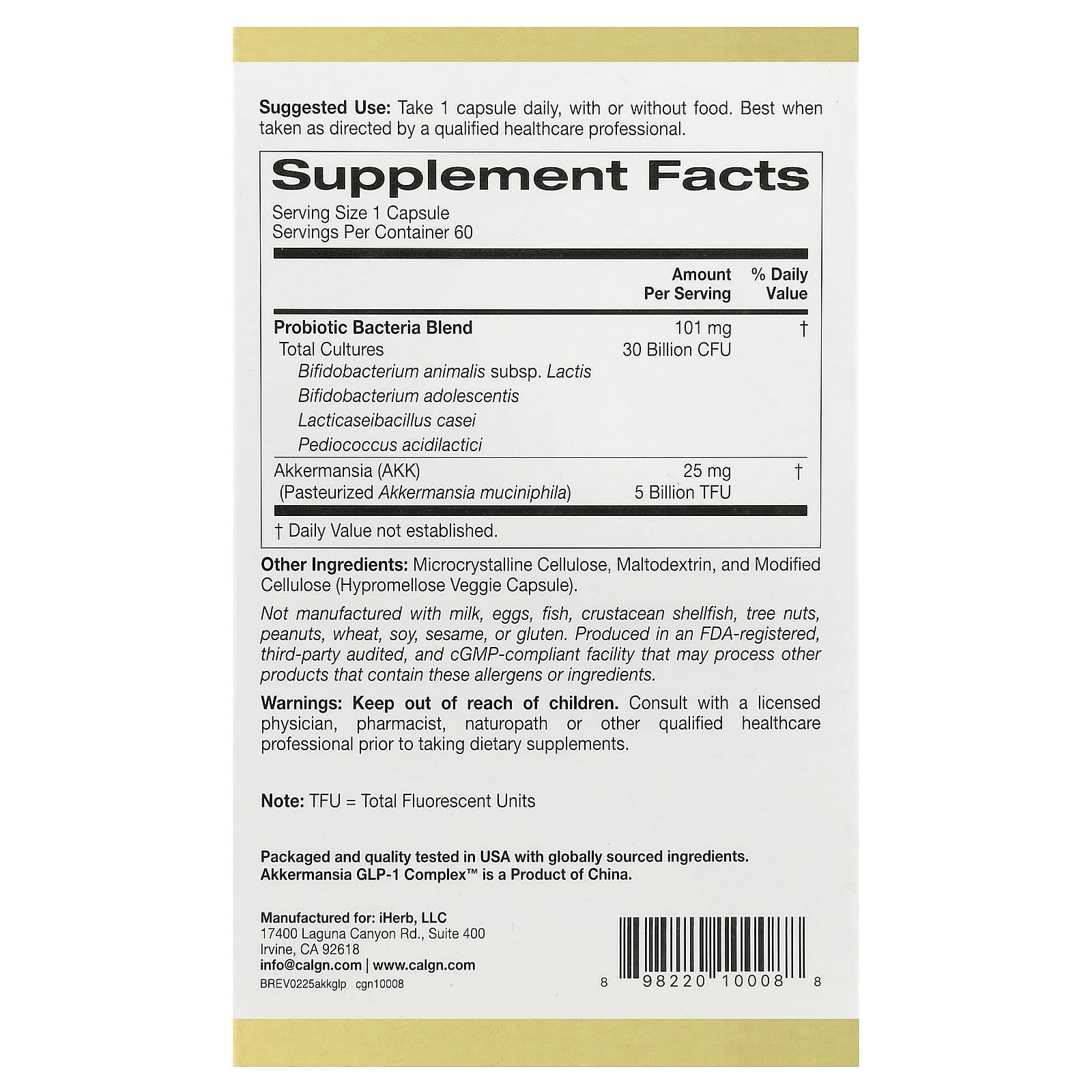 California Gold Nutrition, Akkermansia + Probiotics GLP-1 Complex, 60 Veggie Capsules