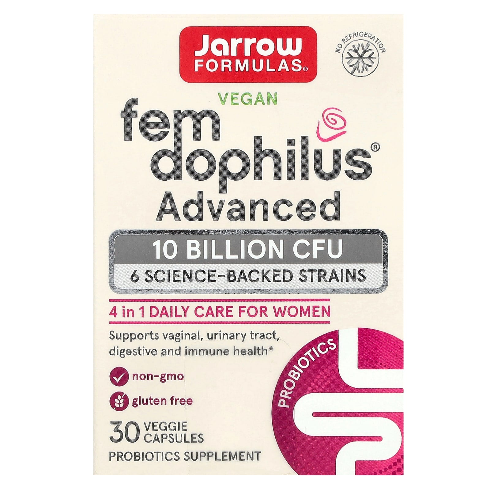 Jarrow Formulas, Vegan Fem Dophilus, Advanced, 10 Billion CFU (250 mg), 30 Veggies Capsules