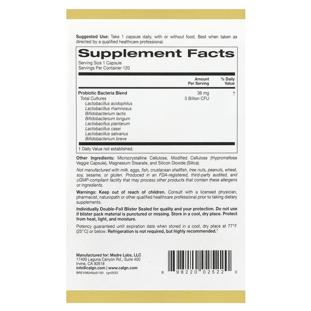 California Gold Nutrition, LactoBif® 5 Probiotics, 5 Billion CFU, 120 Veggie Capsules