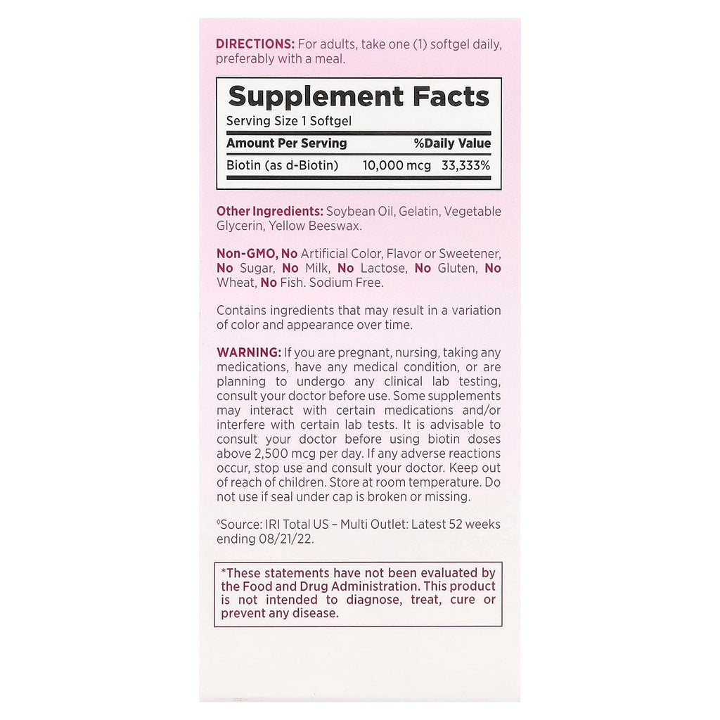 Nature's Bounty, Optimal Solutions®, Biotin Softgels, 10,000 mcg, 90 Rapid Release Liquid Softgels