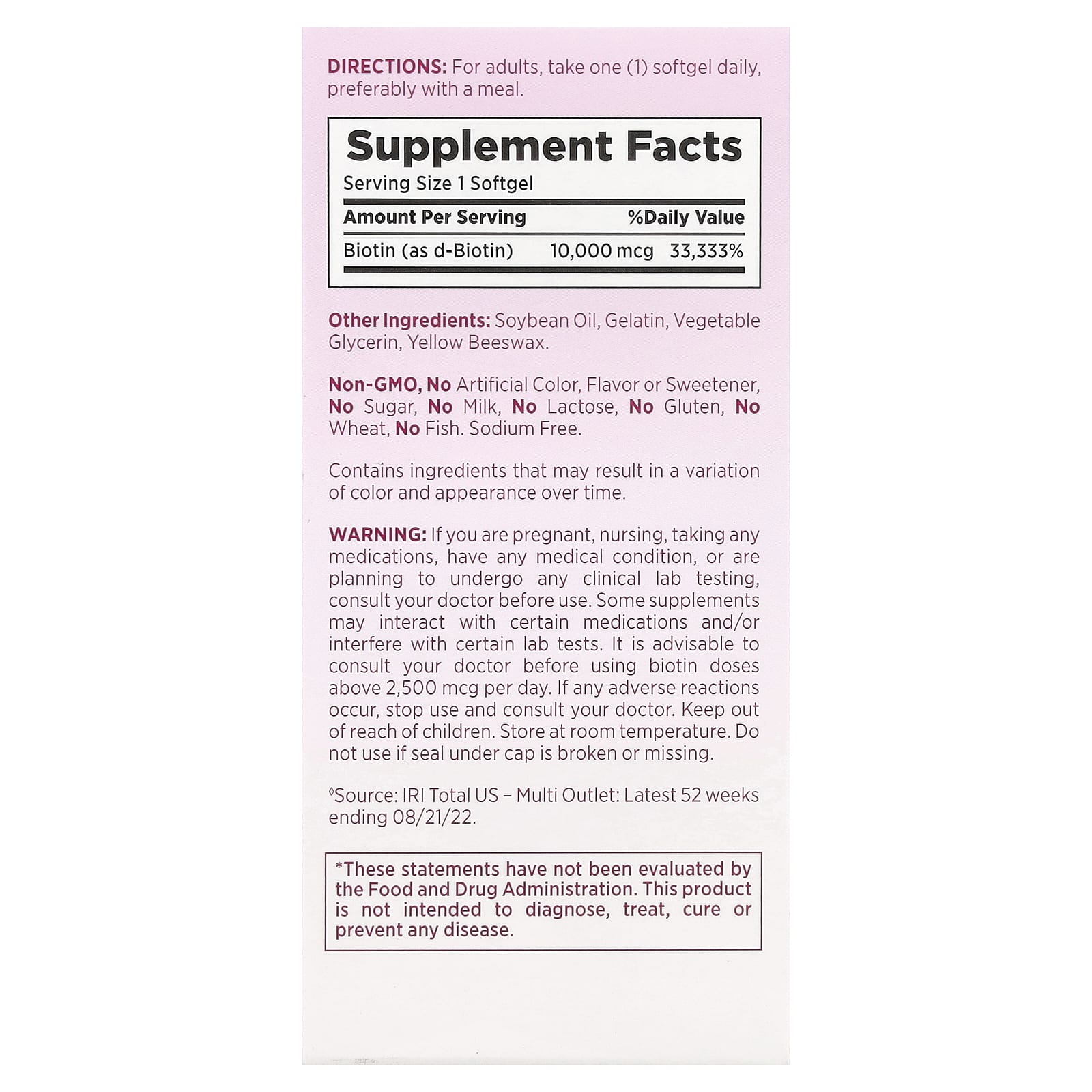 Nature's Bounty, Optimal Solutions®, Biotin Softgels, 10,000 mcg, 90 Rapid Release Liquid Softgels