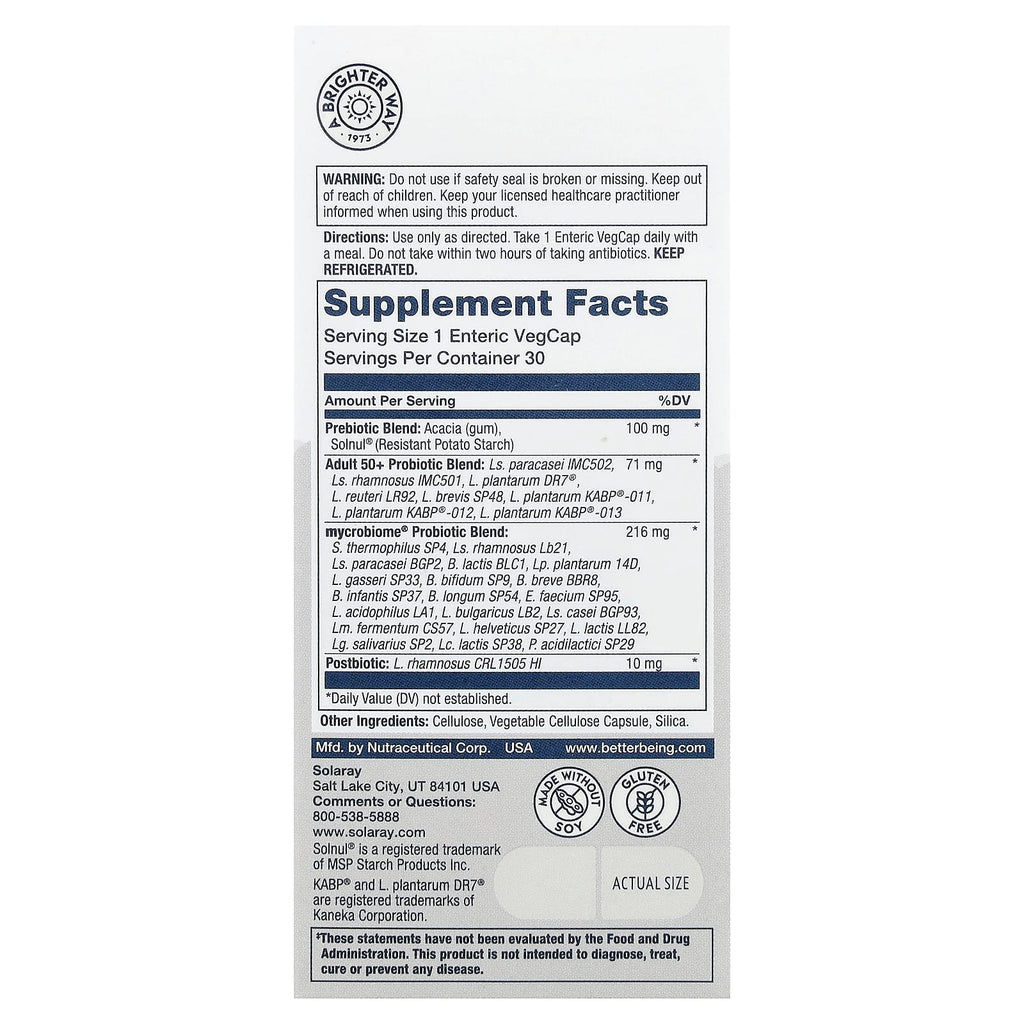 Solaray, Mycrobiome®, Complete Probiotic, Adult 50+, 30 VegCaps