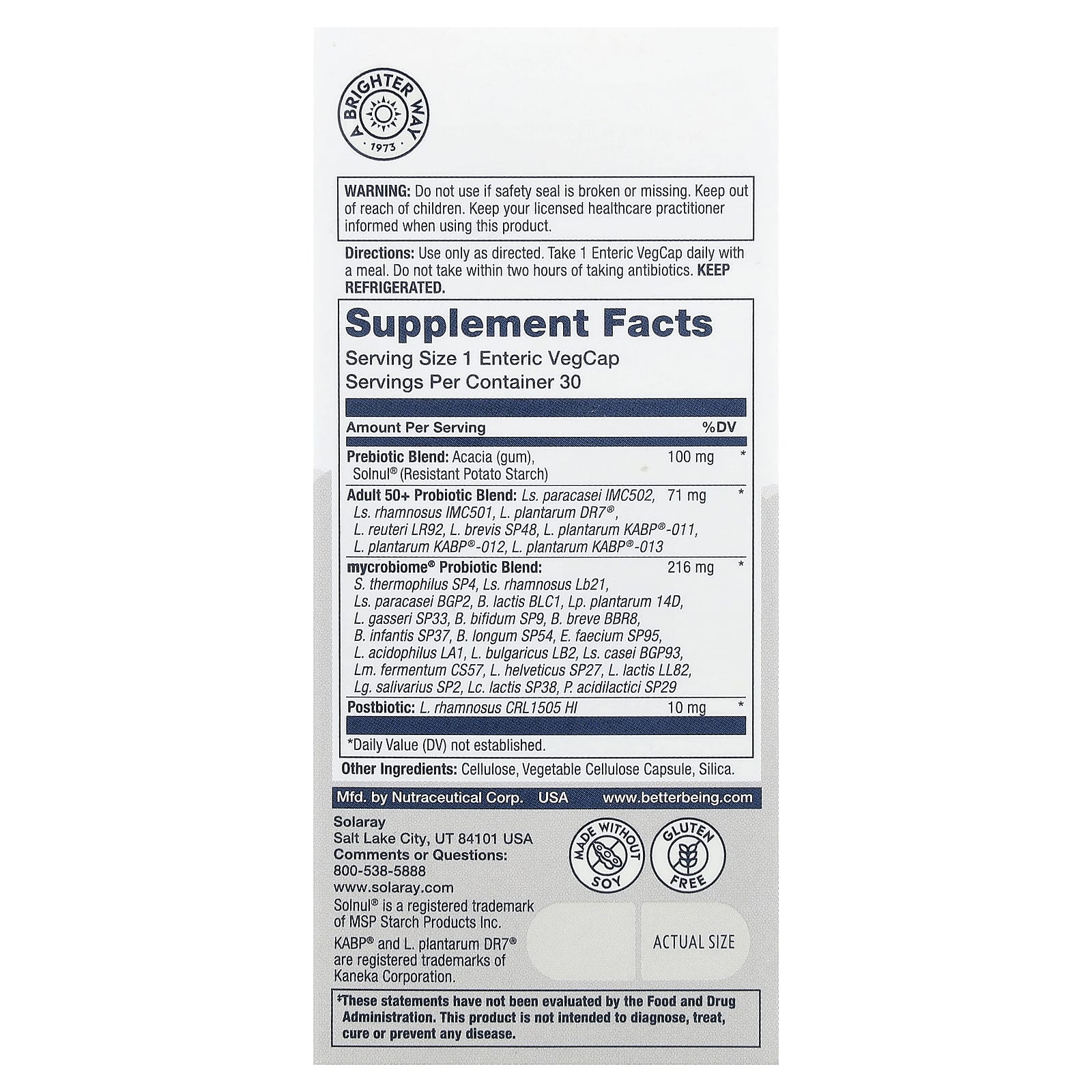 Solaray, Mycrobiome®, Complete Probiotic, Adult 50+, 30 VegCaps