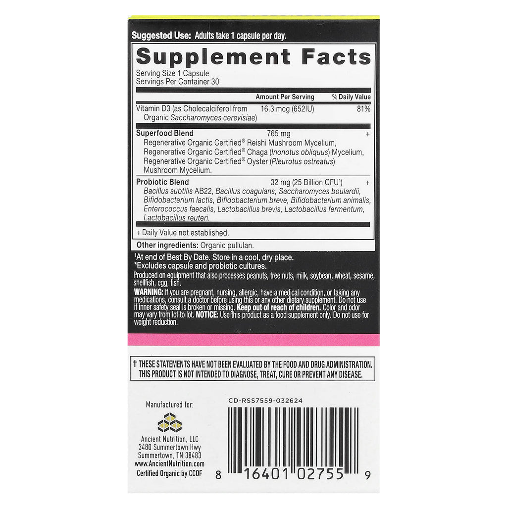 Ancient Nutrition, Women's Once Daily Probiotics, 30 Capsules