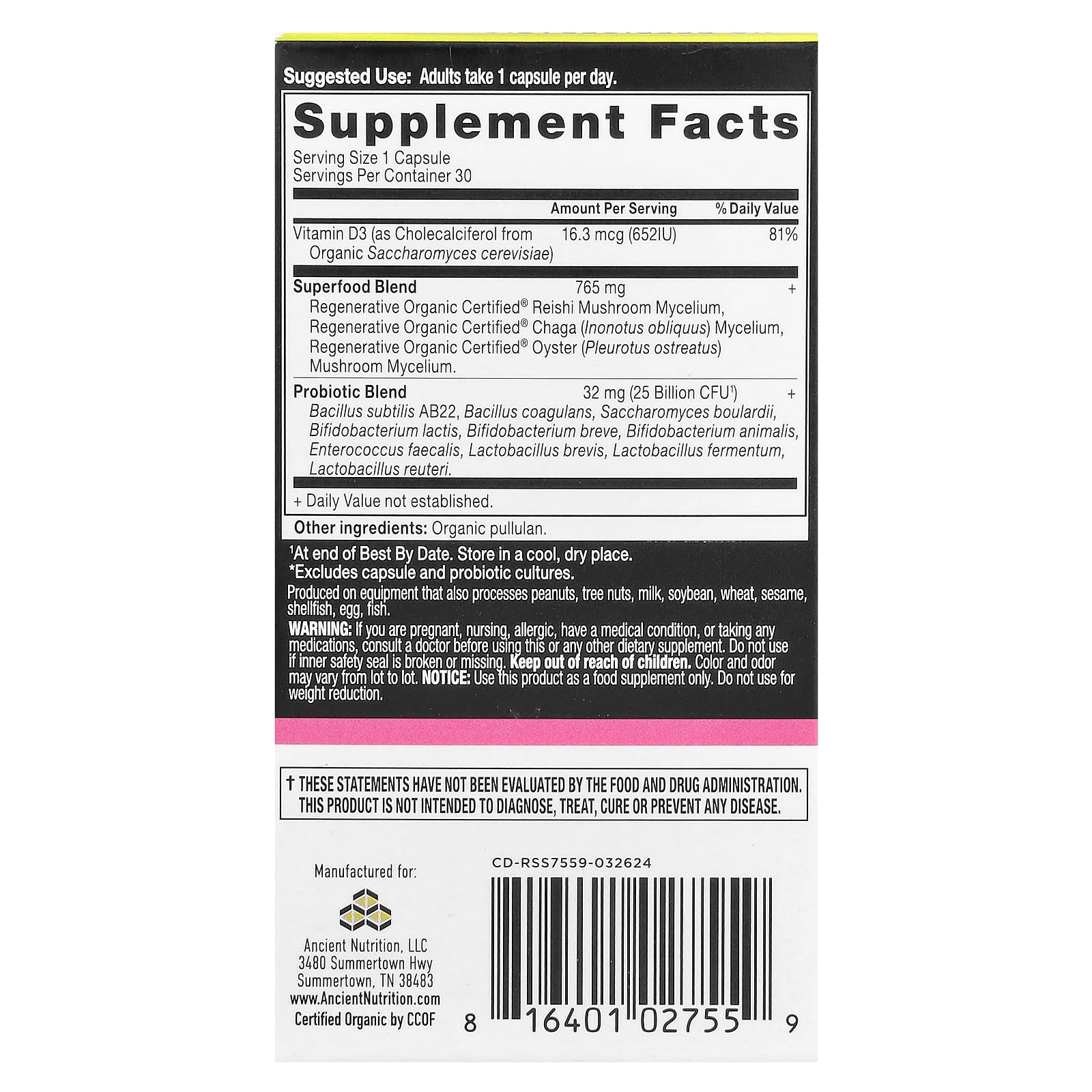 Ancient Nutrition, Women's Once Daily Probiotics, 30 Capsules