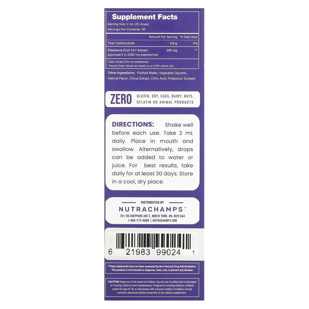NutraChamps, Elderberry, Sambucus, 200 mg, 2 fl oz (60 ml)