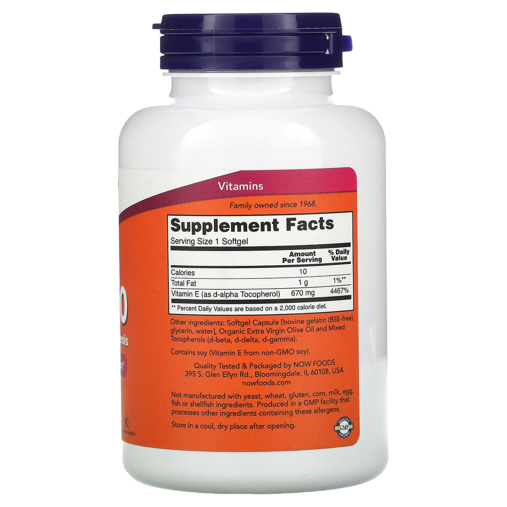 NOW Foods, E-1000 with Mixed Tocopherols, 670 mg (1,000 IU), 100 Softgels