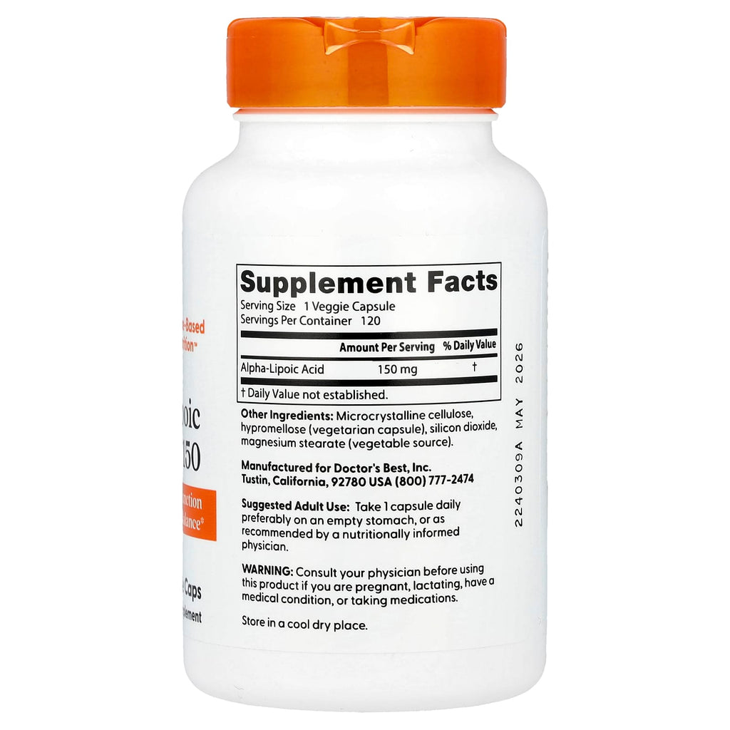 Doctor's Best, Alpha-Lipoic Acid 150, 150 mg, 120 Veggie Caps