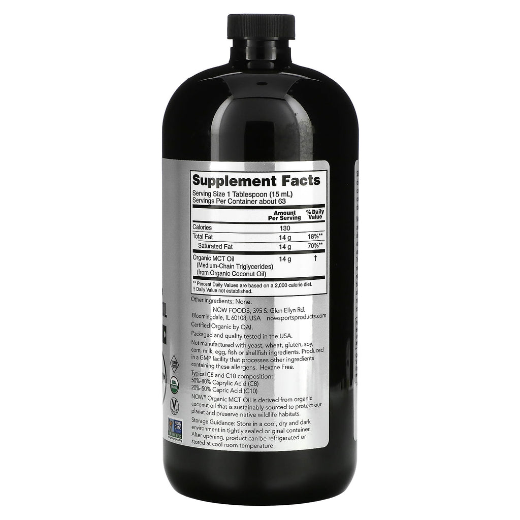 NOW Foods, Sports, Organic MCT Oil, 14 g, 32 fl oz (946 ml)