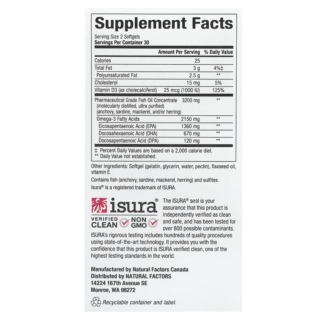 Natural Factors, RxOmega-3 Ultra Strength with Vitamin D3, 60 Softgels