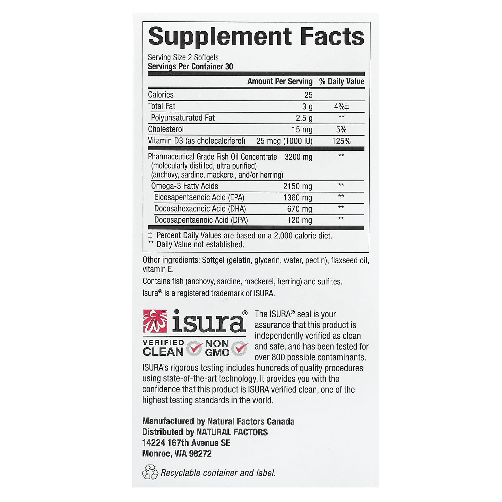 Natural Factors, RxOmega-3 Ultra Strength with Vitamin D3, 60 Softgels