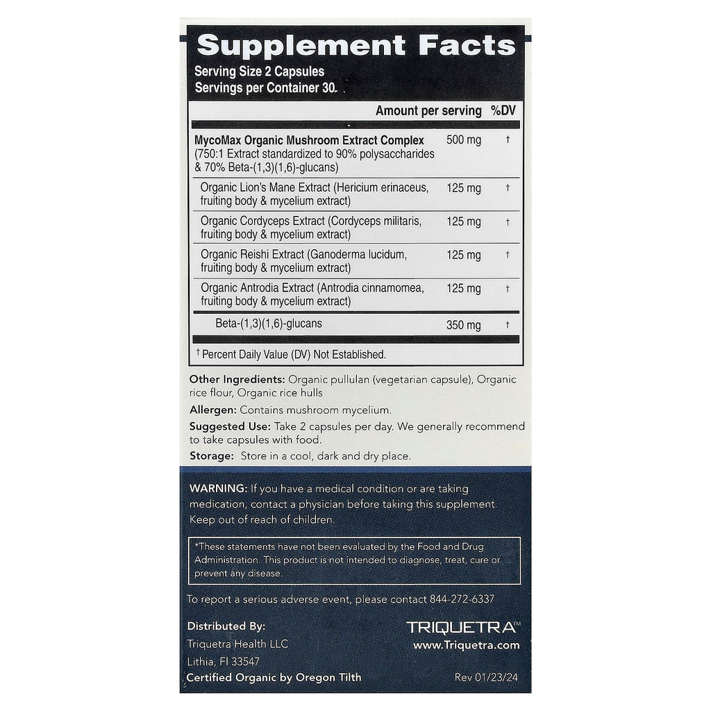 Triquetra Health, MycoMax®, Mushroom Extract Complex, Maximum Strength, 60 Capsules