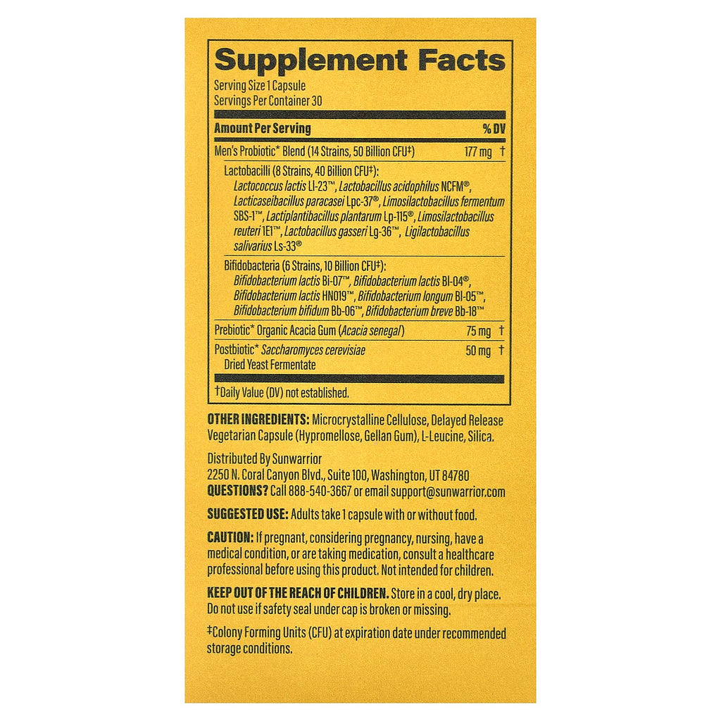 Sunwarrior, Men's Probiotic, 30 Vegetarian Capsules