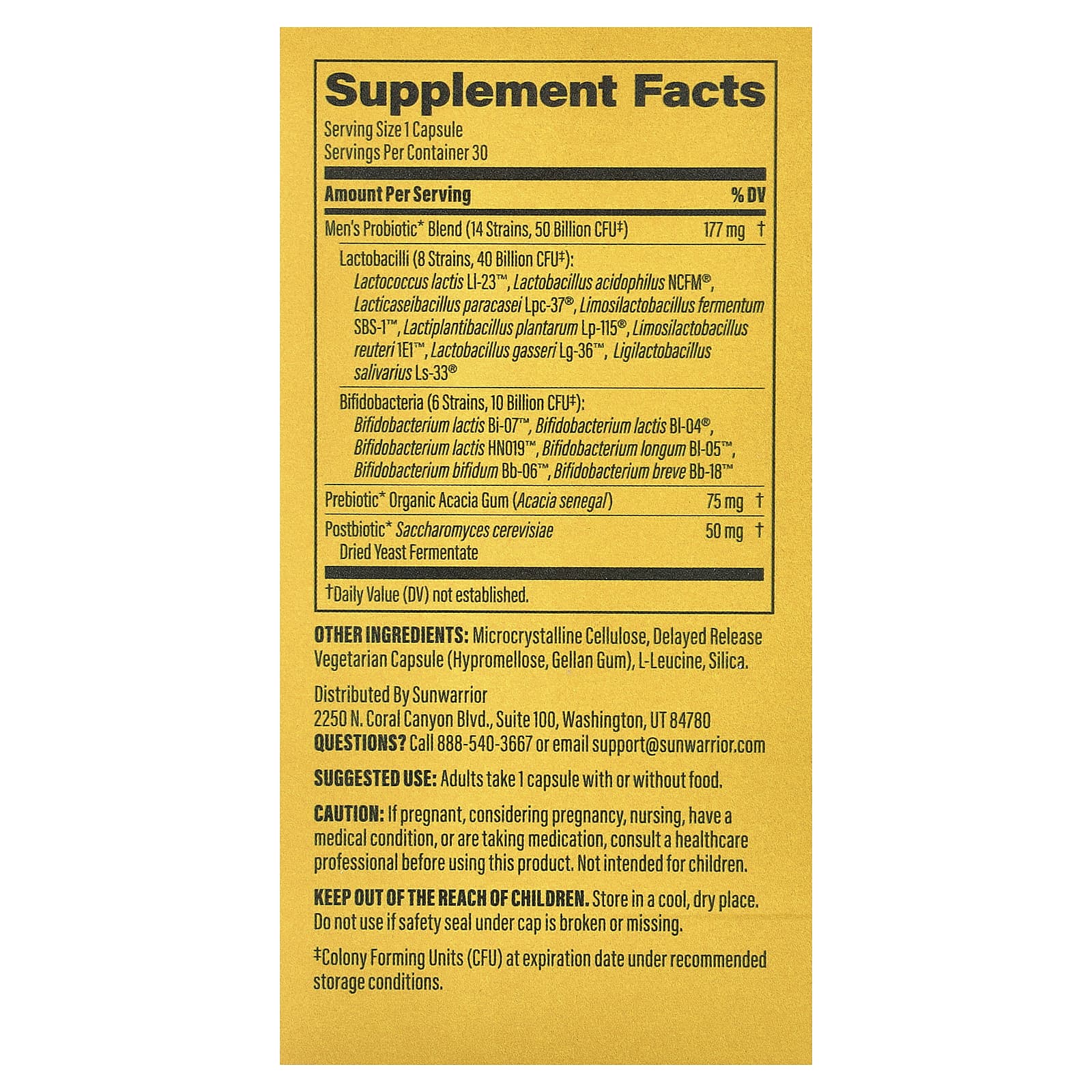 Sunwarrior, Men's Probiotic, 30 Vegetarian Capsules