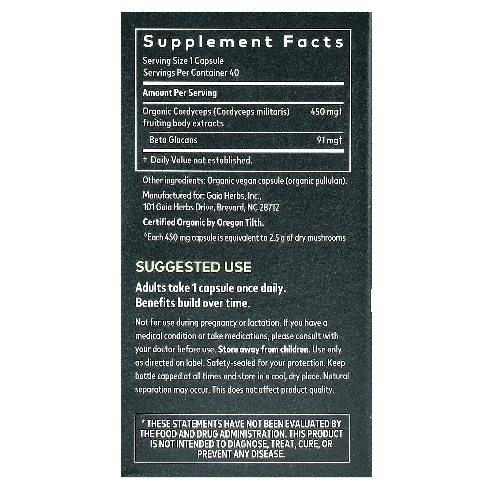 Gaia Herbs, Cordyceps Mushroom, 40 Vegan Capsules