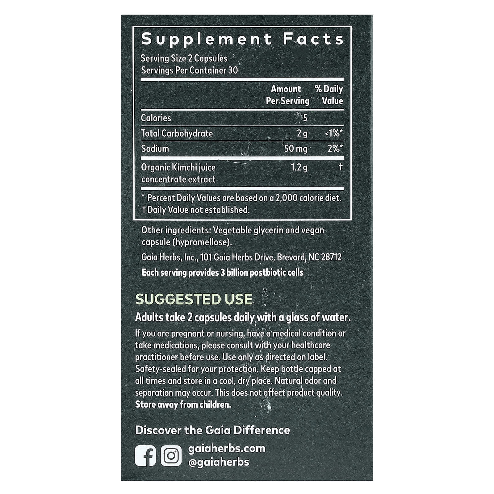 Gaia Herbs, Kimchi Postbiotic, 60 Vegan Liquid Phyto-Caps (0.6 g per Capsule)