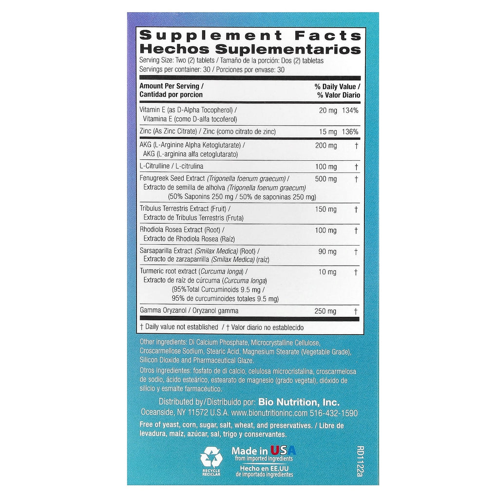 Bio Nutrition, Testosterone Wellness, For Men, 60 Tablets