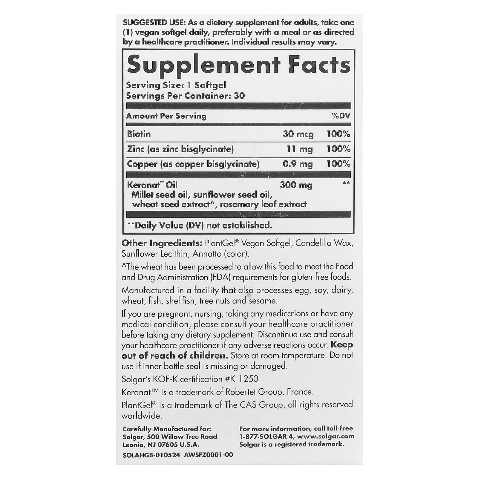 Solgar, Age-Defying Nutrition, Hair Growth, 30 Vegan Softgels