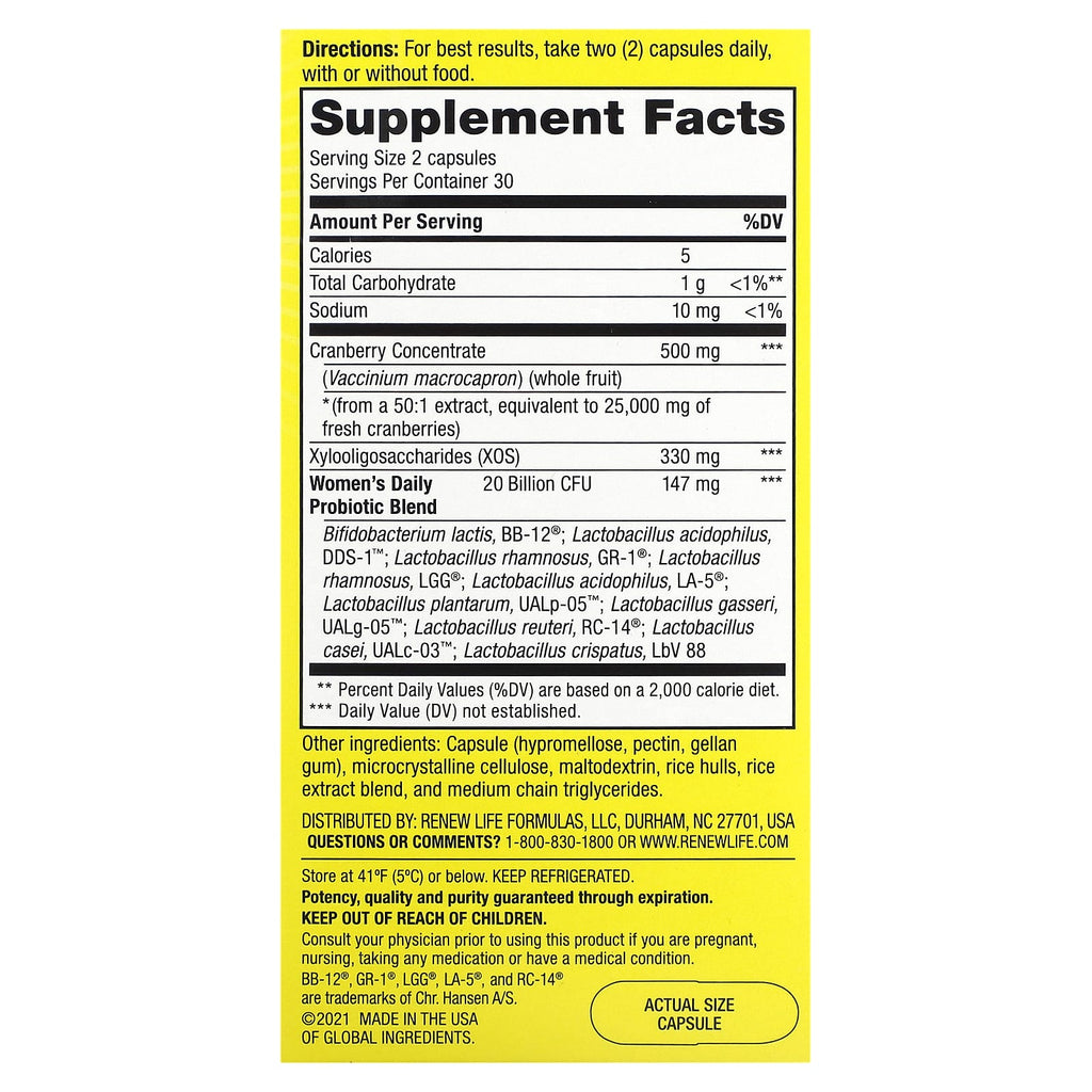 Renew Life, Probiotics, Women's Daily with Cranberry, 20 Billion CFU, 60 Vegetarian Capsules