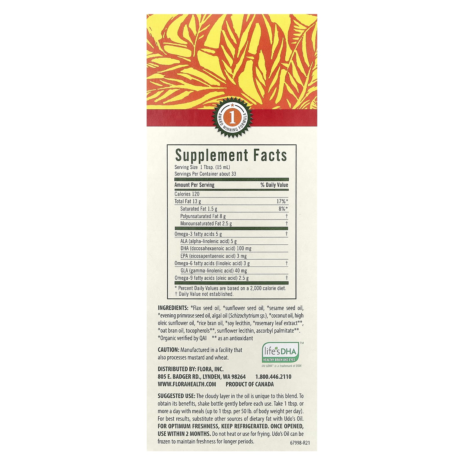 Flora, Udo's Choice, Udo's Oil DHA 3-6-9 Blend, 17 fl oz (500 ml)