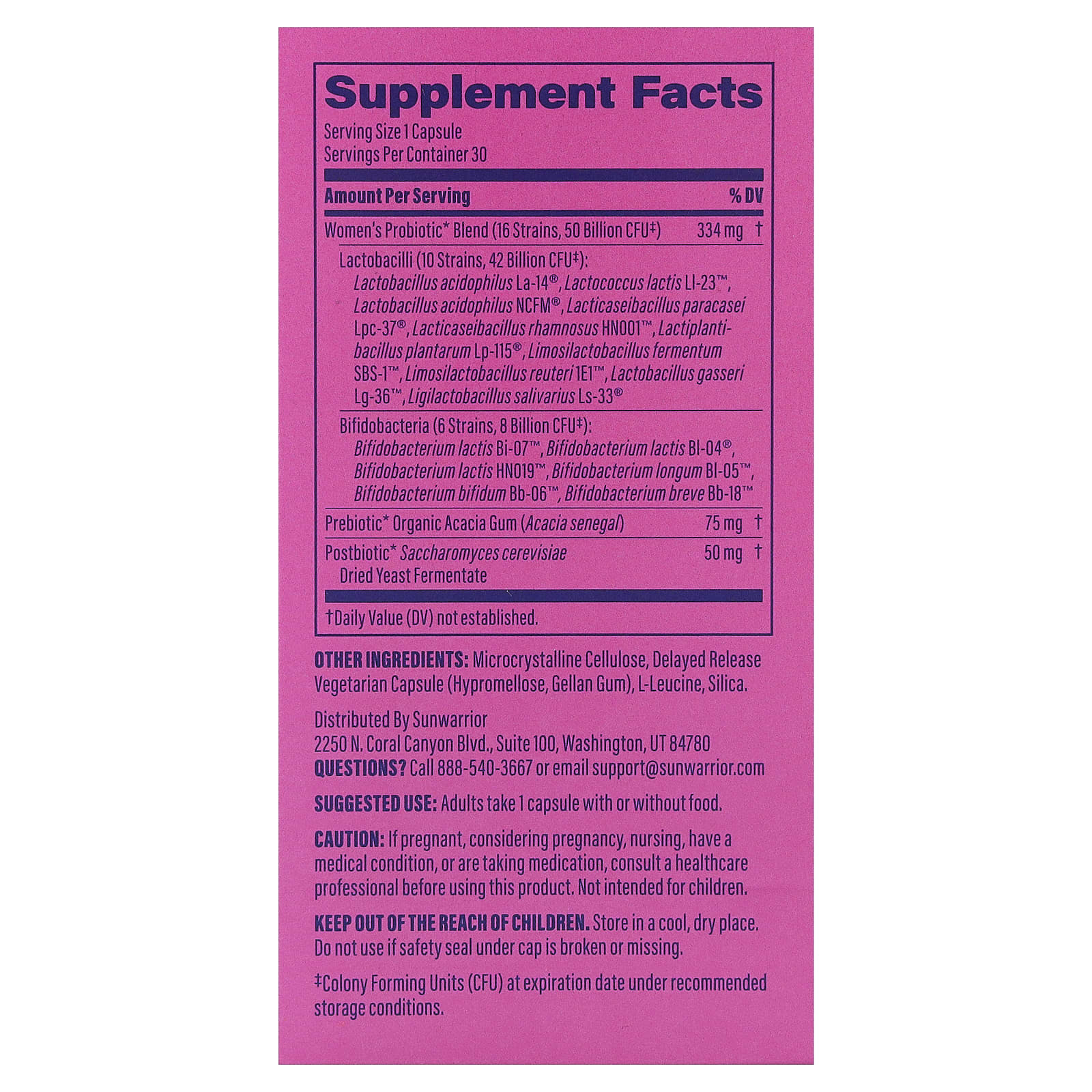 Sunwarrior, Women's Probiotic, 30 Vegetarian Capsules