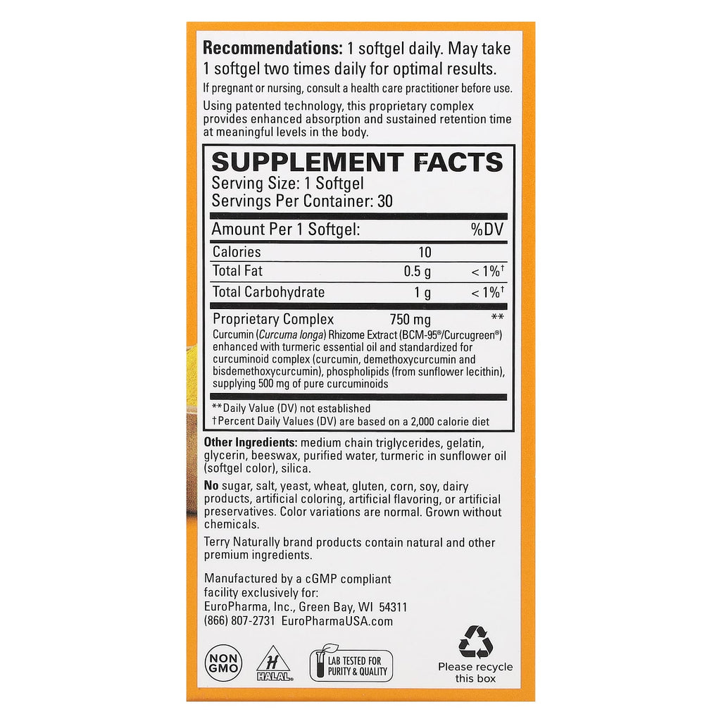 Terry Naturally, CuraMed, Superior Absorption Curcumin, 750 mg, 30 Softgels