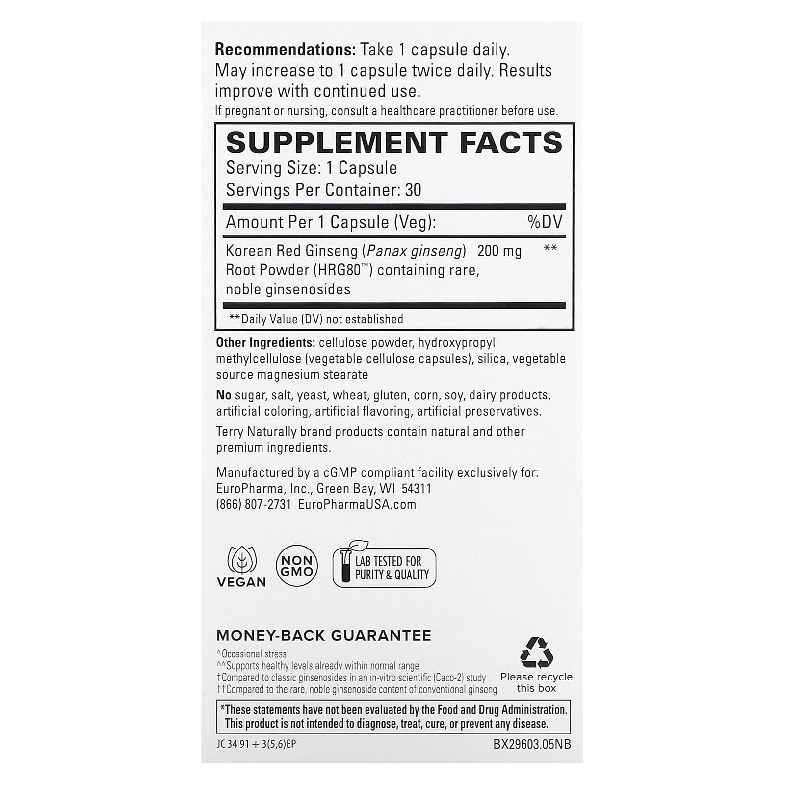 Terry Naturally, HRG80 Red Ginseng Energy, 30 Capsules (200 mg per Capsule)
