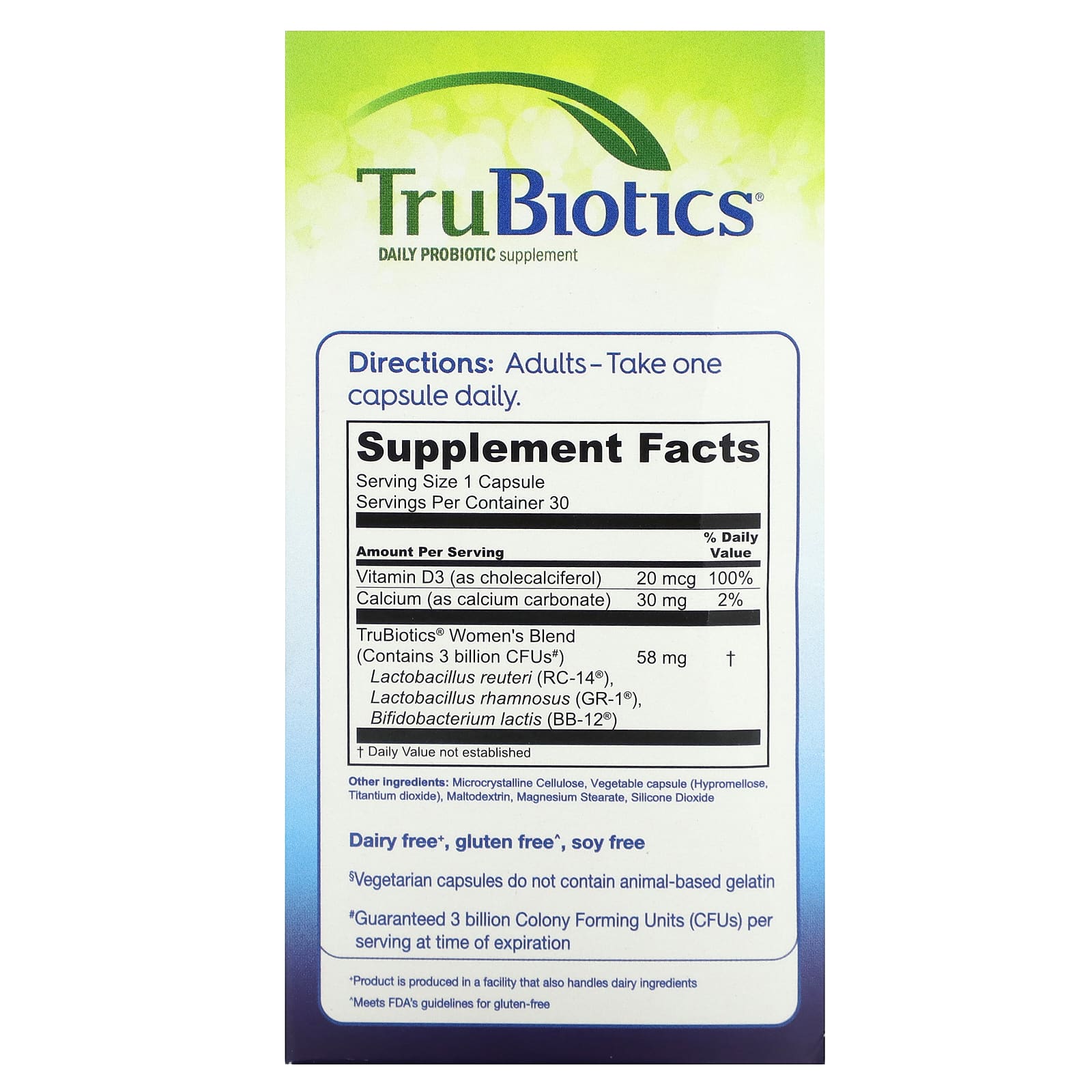 TruBiotics, Women's Digestive + Vaginal + Bone Health , 30 Vegetarian Capsules