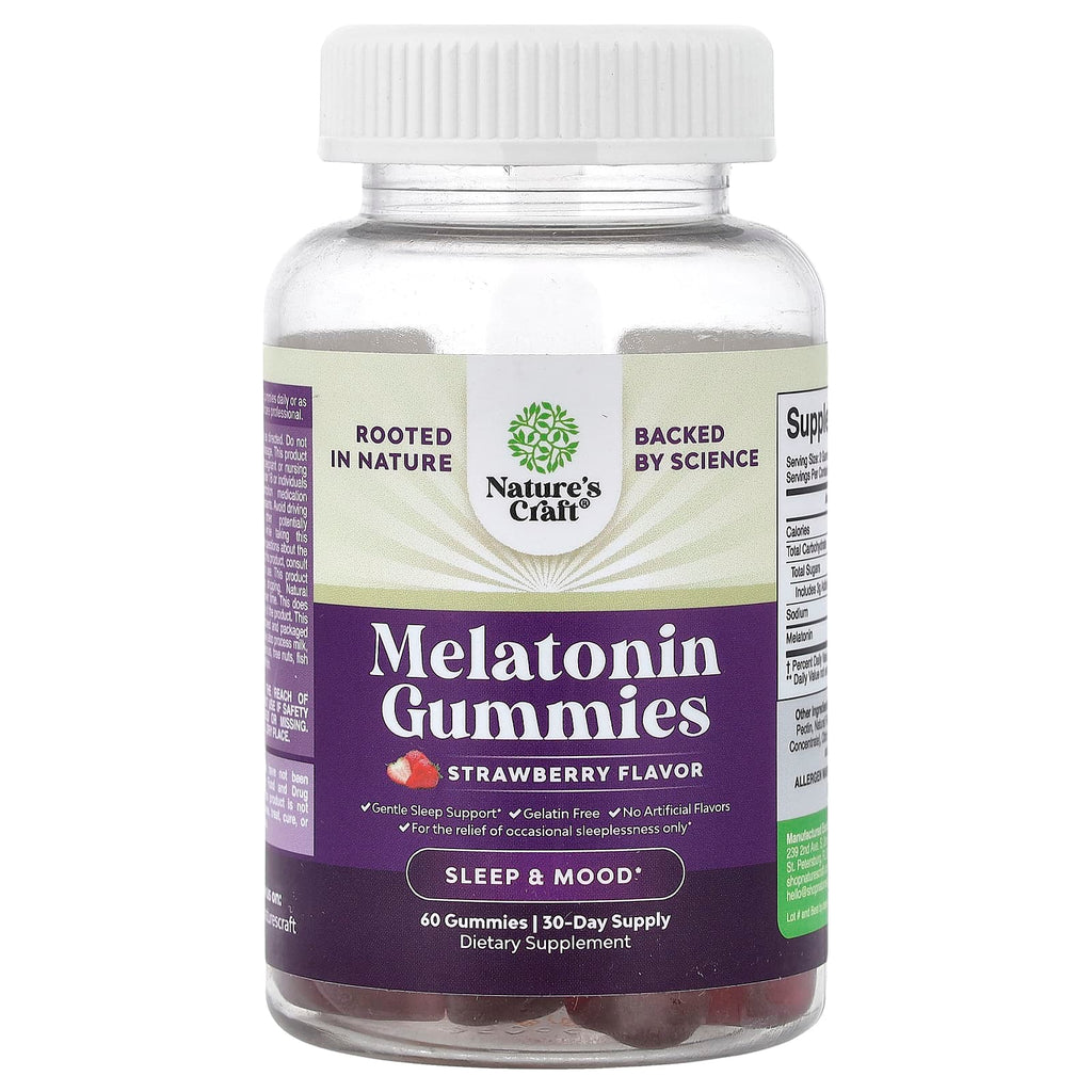 Nature's Craft, Melatonin Gummies, Strawberry, 60 Gummies