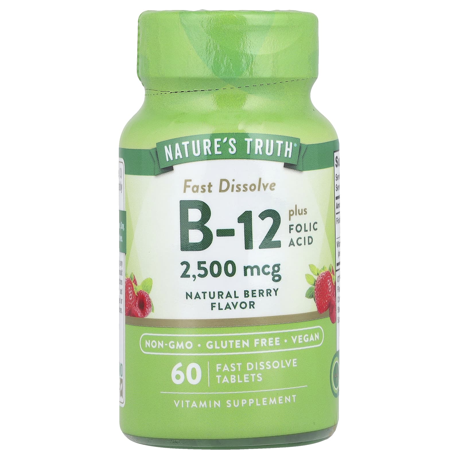 Nature's Truth, Vitamin B-12 plus Folic Acid, Natural Berry, 2,500 mcg, 60 Fast Dissolve Tablets