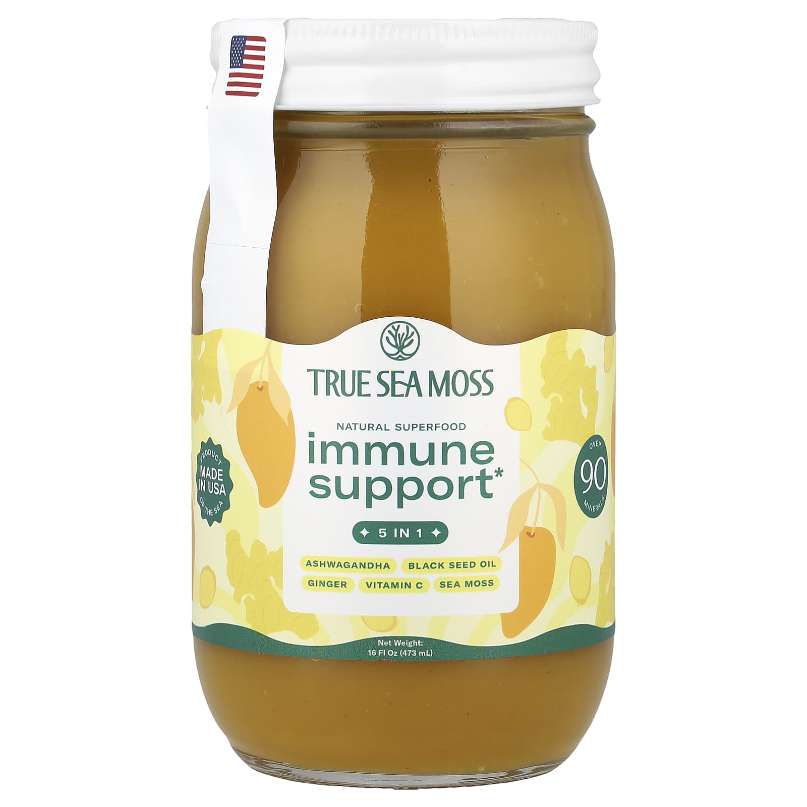 True Sea Moss, Natural Superfood, Immune Support 5 In 1, Mango, 16 fl oz (473 g)