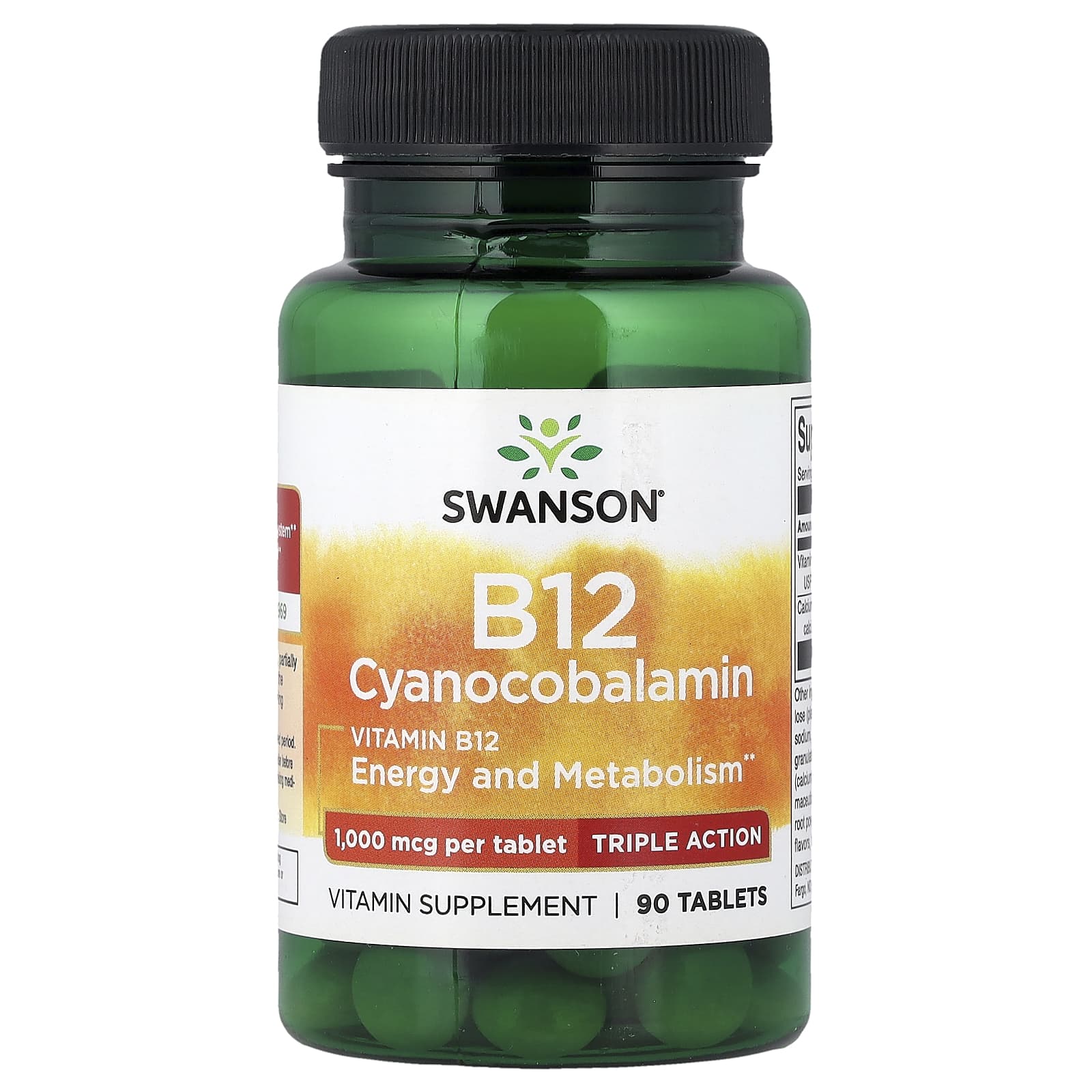 Swanson, Vitamin B12 Cyanocobalamin, Triple Action, 1,000 mcg, 90 Tablets