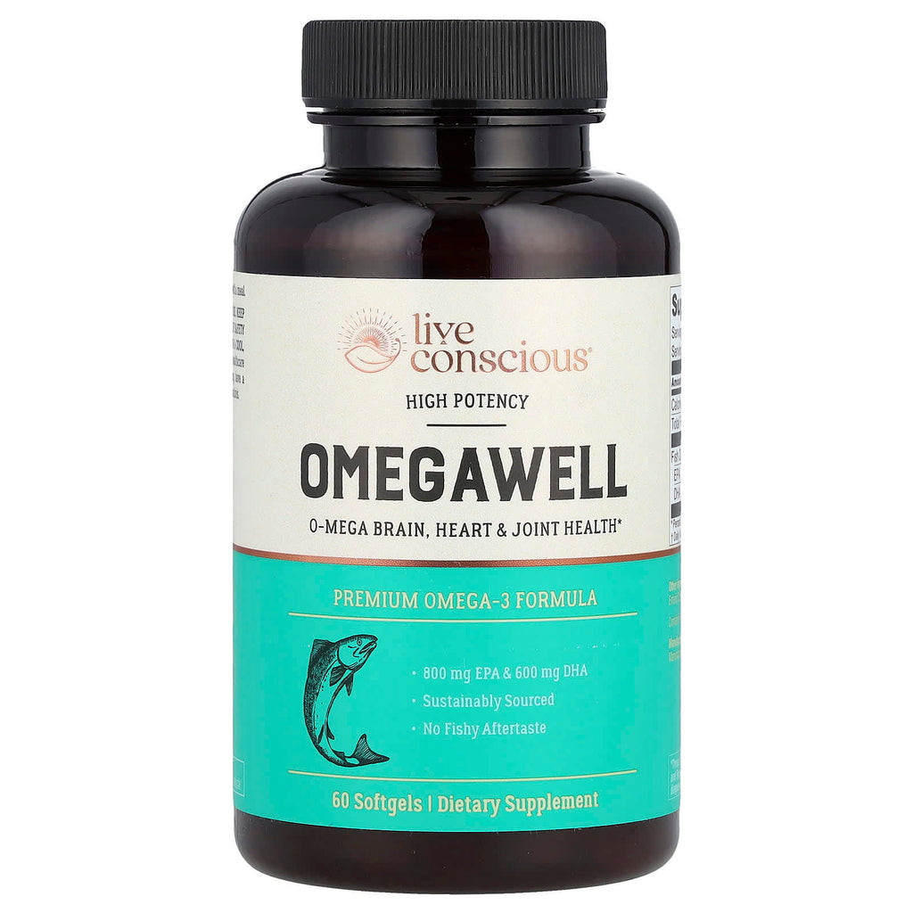 Live Conscious, OmegaWell, Premium Omega-3 Formula, High Potency, 60 Softgels (1,000 mg per Softgel)