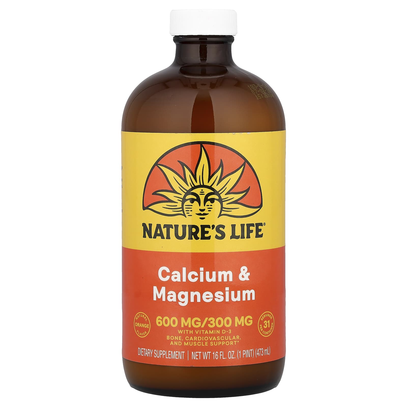 Nature's Life, Calcium & Magnesium, Natural Orange, 16 fl oz (473 ml)