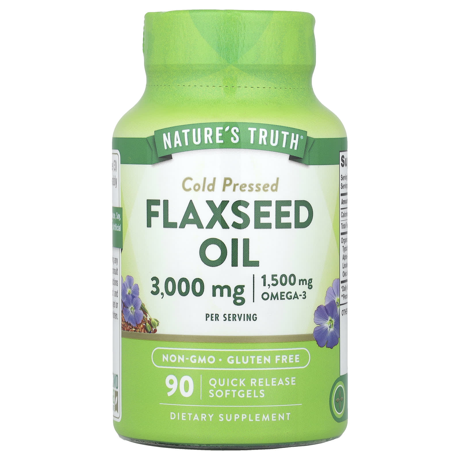 Nature's Truth, Flaxseed Oil, Cold Pressed, 90 Quick Release Softgels (1,000 mg per Softgel)