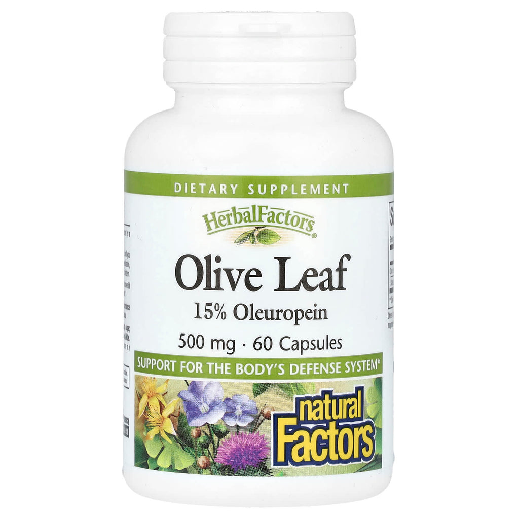 Natural Factors, HerbalFactors, Olive Leaf, 500 mg, 60 Capsules
