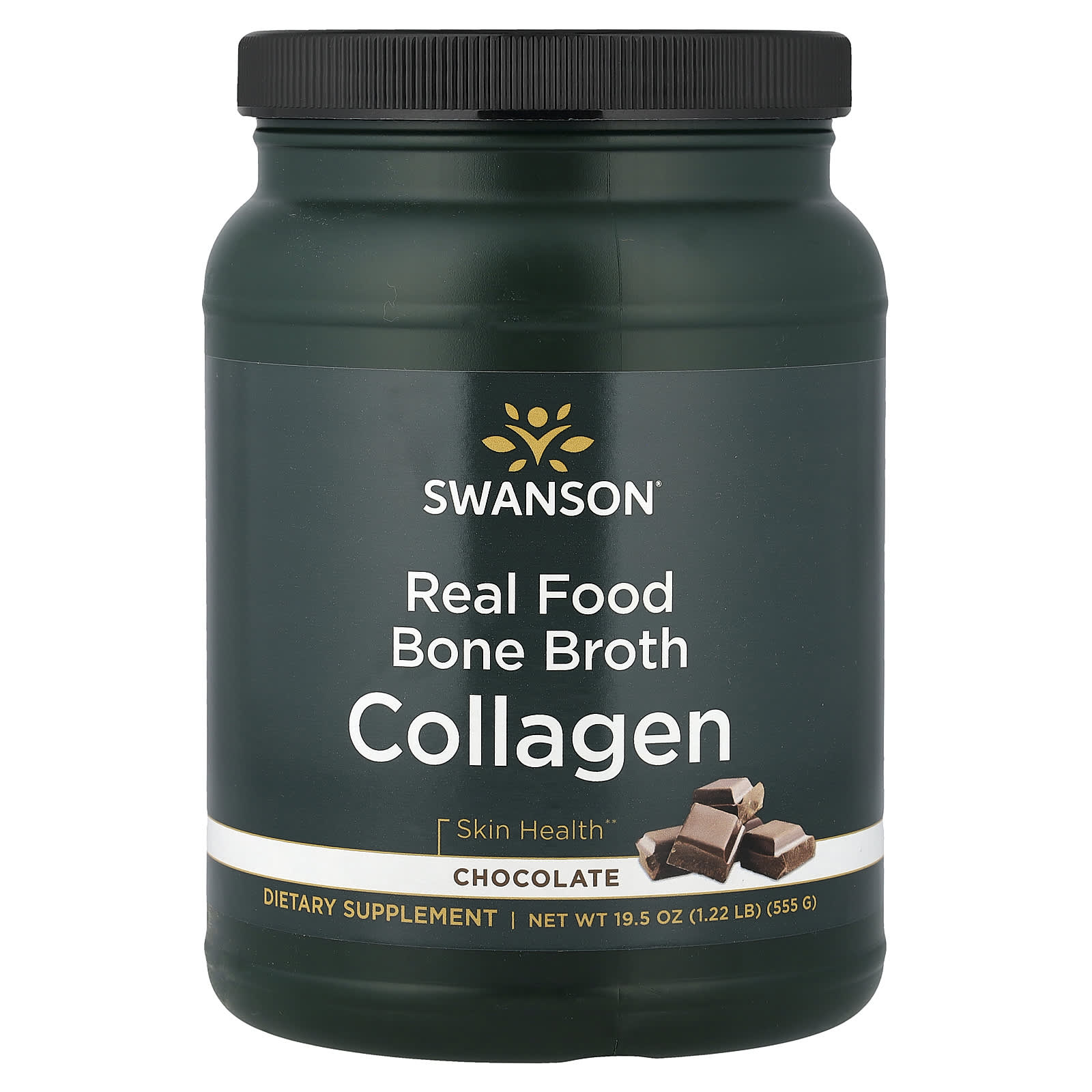 Swanson, Real Food Bone Broth Collagen, Chocolate, 1.22 lb (555 g)