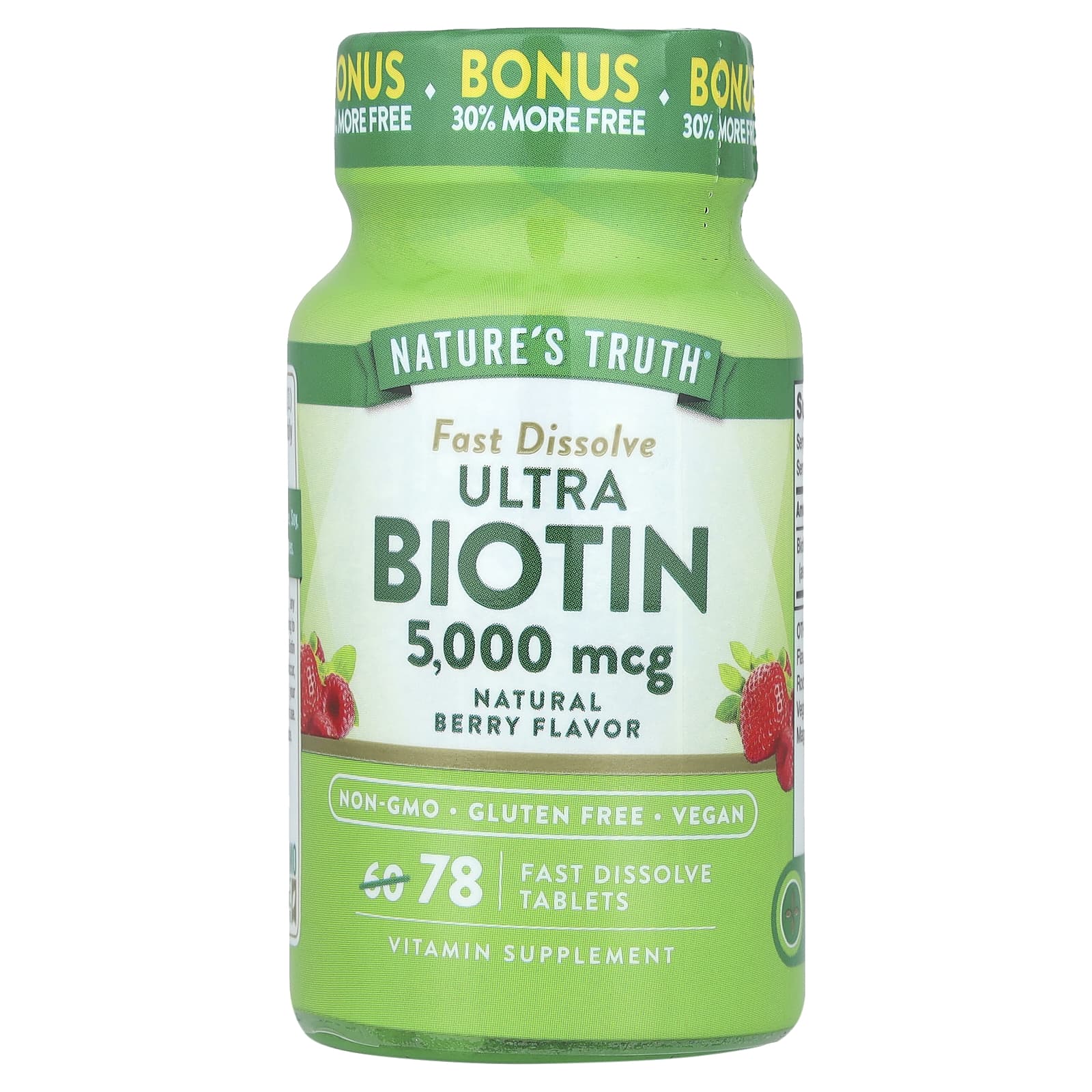 Nature's Truth, Ultra Biotin, Natural Berry, 5,000 mcg, 78 Fast Dissolve Tablets