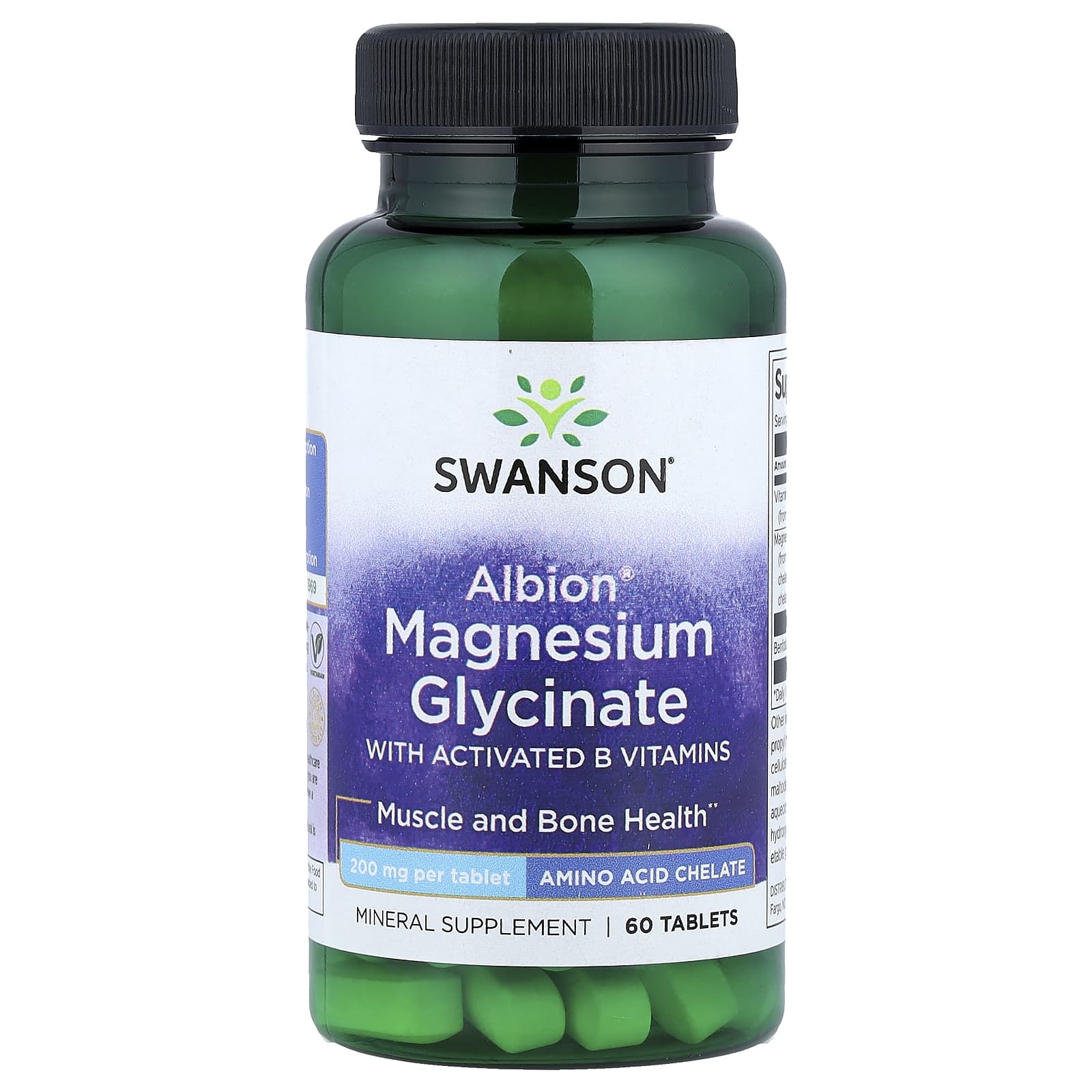 Swanson, Albion® Magnesium Glycinate with Activated B Vitamins, 200 mg, 60 Tablets