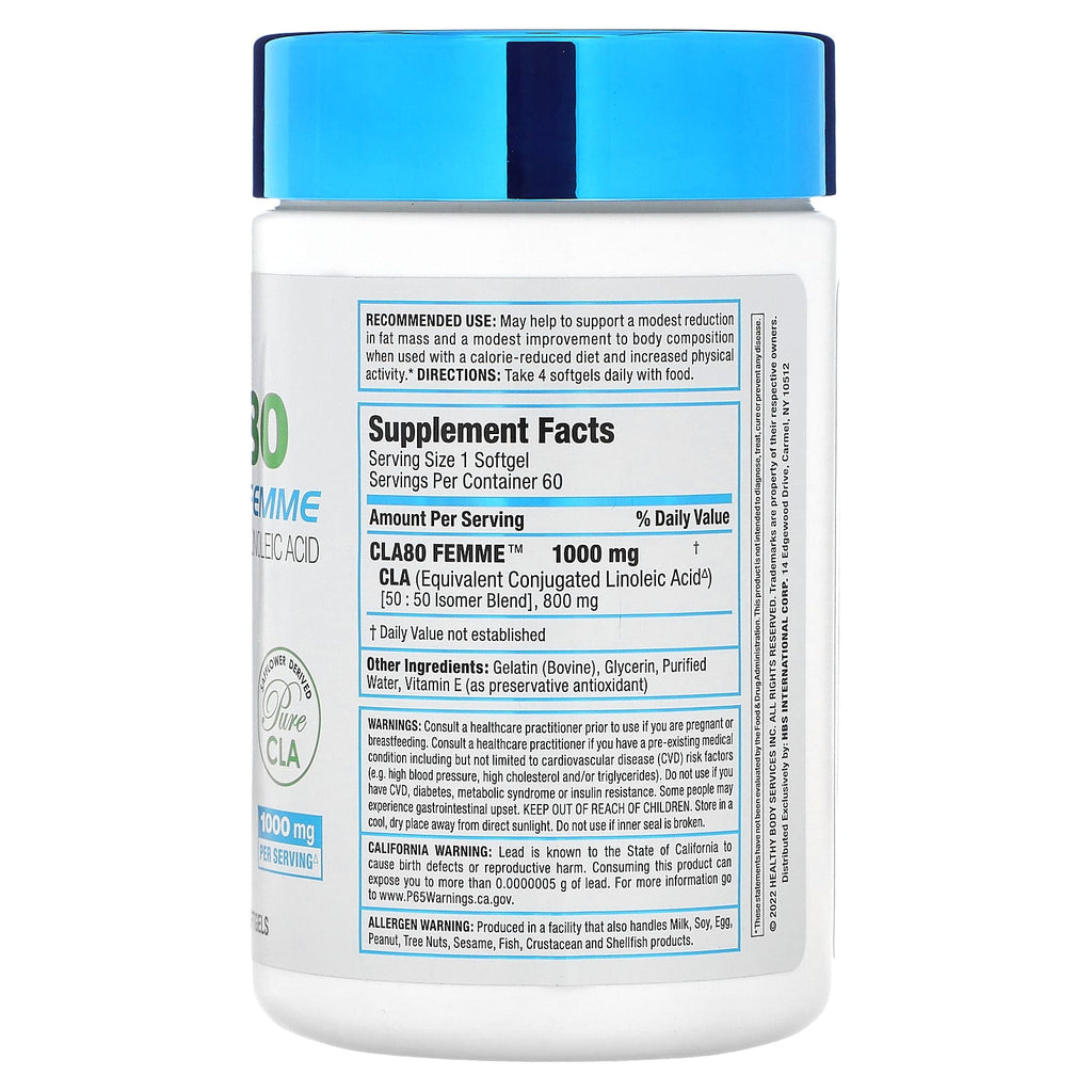 ALLMAX, CLA80 Femme, Premium Grade Conjugated Linoleic Acid, 1,000 mg, 60 Softgels